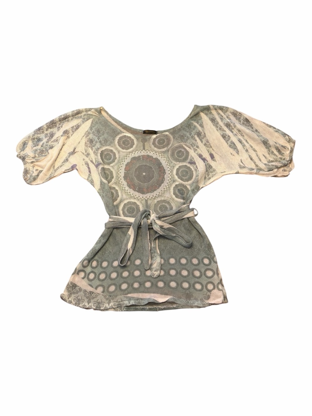 KLD Signature Sage Green and Cream Printed Tie-Waist Boho Tunic